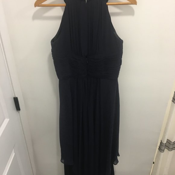 Eliza J Beaded Halter Tiered Chiffon Gown in Navy - Picture 4 of 7